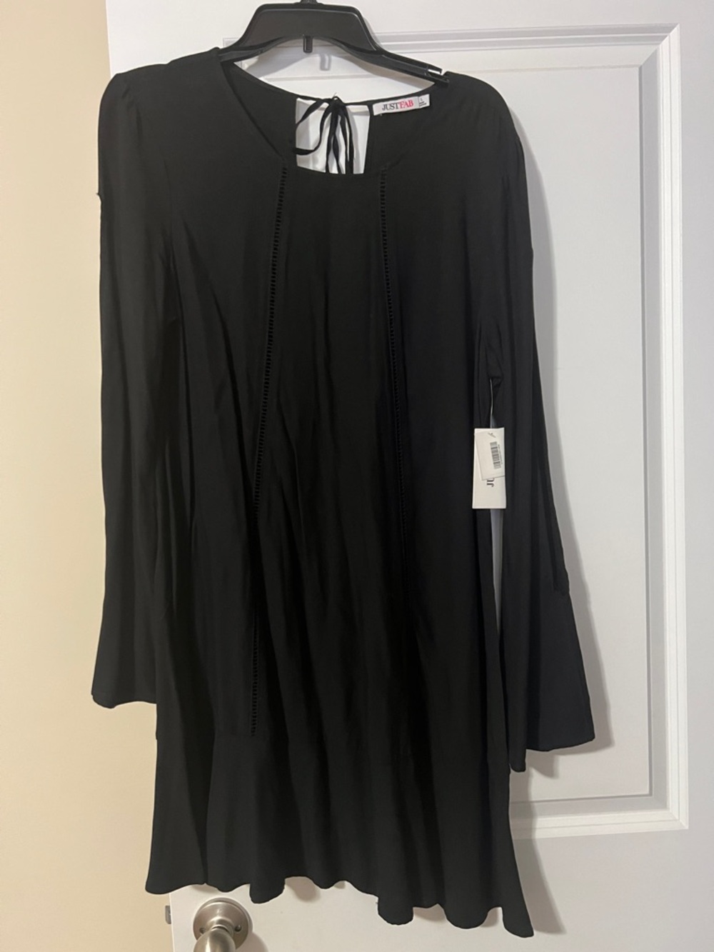 JustFab Black Long-Sleeve Tie-Back A-Line Dress